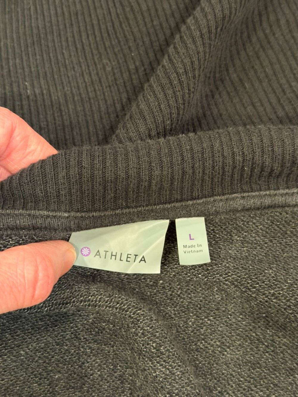 Athleta Black Drape Sweatshirt Cardigan Size L - Cozy Chunky Collar - Picture 6 of 10